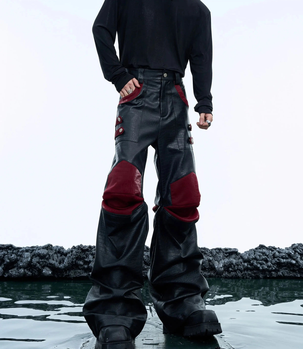 Men's Alligator-Embossed Faux Leather Pants