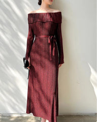 Pleated Off-Shoulder Dress