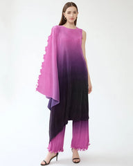 Ombre Plissé Cape & Trousers Set