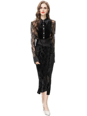 Women's 2 Piece Black Lace Blouse & Skirt Set