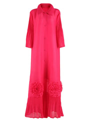 Plissé Flared Sleeve Maxi Dress