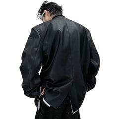 Couture Men's Faux Leather Blazer with Pearls