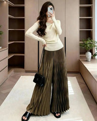 Plisse Fluid Wide-Leg Pant