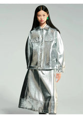 Luxurious Silver Metallic Oversized Jacket