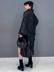 Women's Black Lace Mesh Oversized Blouse