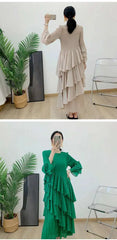 Elegant Ruffled Pleated Dress