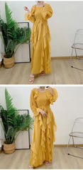 Luxury Pleated Ruffle Midi Dress