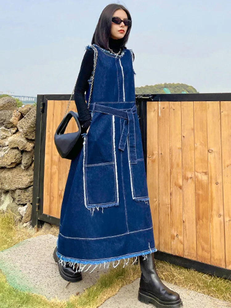 HEYFANCYSTYLE Oversized Vintage Denim Sleeveless Dress
