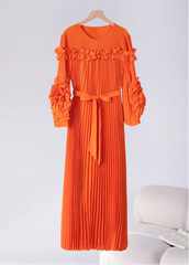 Ruffle Pleats Midi Dress