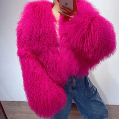 Elegant Genuine Sheep Fur Oversized Coat