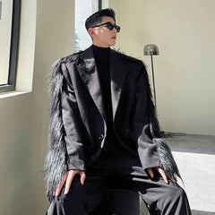 Men's Luxury Oversized Blazer with Faux Fur Sleeves