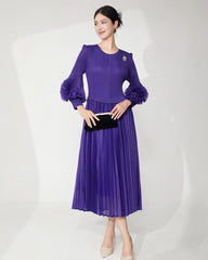 Ruffle Sleeve Plissé Dress
