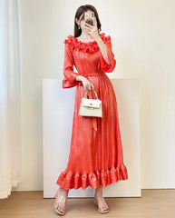 Pleated Dress With Bell Sleeves