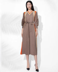 Plissé Midi Dress with Self-Tie