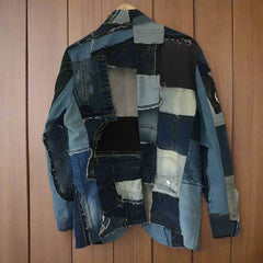 Men's Designer Denim Patchwork Jacket Coat