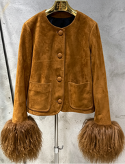 Luxury Suede Jacket with Shearling Cuffs