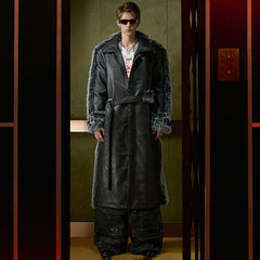 Men’s Luxury Faux Leather Fur Extra Long Coat