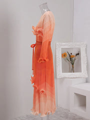 Ombre Pleated Ruffle Long Dress