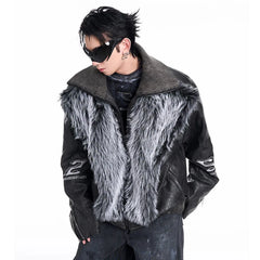 Men's Luxury Streetwear Faux Leather & Fur Jacket