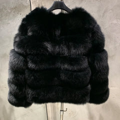 Ladies Fox Fur Crop Bomber Jacket