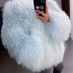 100% Real Mongolian Curly Sheep Fur Coat