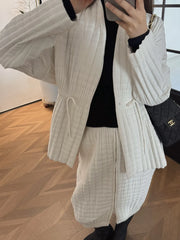 Quilted Pleated Jacket & Skirt