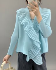 Elegant Plissé Ruffle Blouse Top