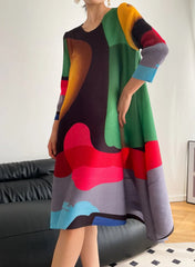 Geometric Plissé Colorblock Dress