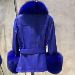 Couture Leather Coat with Fox Fur Trim