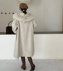 Luxury Wool-Blend Faux Fur Hooded Coat