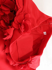 Red Floral Appliqué Midi Skirt