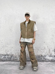 Stylish Men's 2 Piece Distressed Jeans and Vest Set