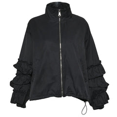 Women's Luxe Black Oversized Ruffled Jacket