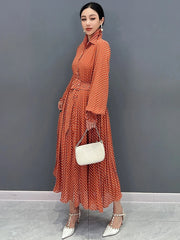HEYFANCYSTYLE Tangerine Pleated Blouse Dress