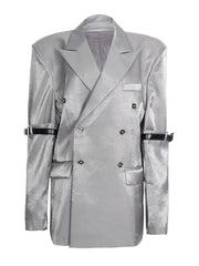 Women's Pearly Metallic Silver Oversized Blazer