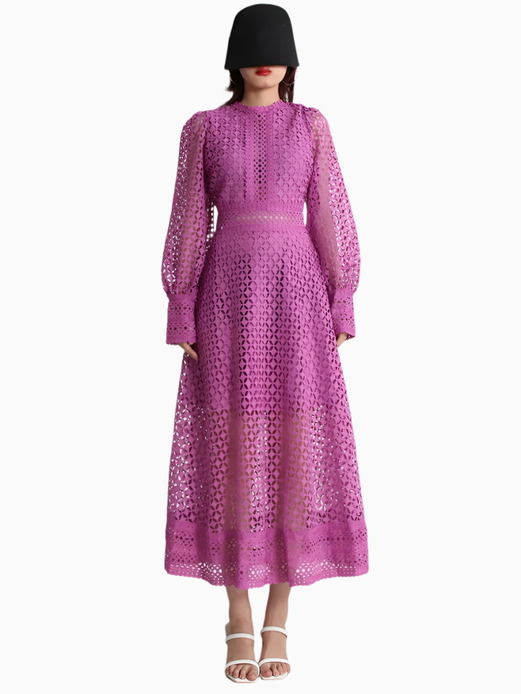 Luxury Lace Midi Dress - Long Balloon Sleeve 