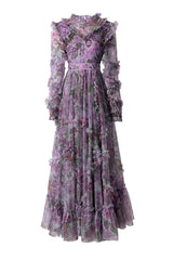 Luxe Purple Floral Sequin Maxi Dress