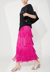 Luxury Plissé Tiered Fringe Skirt