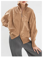 Luxe Pleated Geometric Balloon-Sleeve Jacket