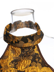 Women's Elegant Golden Yellow Floral Halter Top