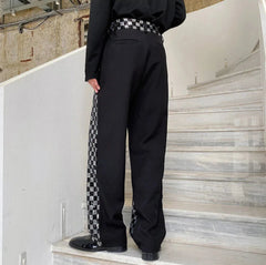 Men's 2 Piece Checkered Dressy Zip Jacket & Pants Set