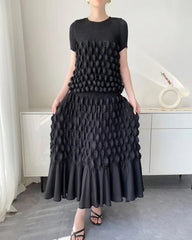 Bubble Plissé Top & Midi Skirt Set