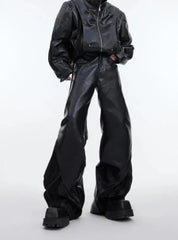 Men's Faux Leather Biker Jacket and Pants Set