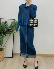 Luxury Denim Plissé Skirt Set