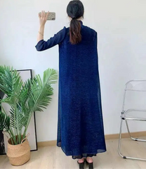 Luxury Pleats Dress & Coat Set