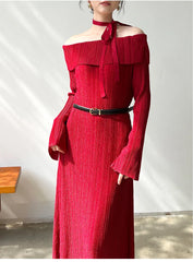 Pleated Off-Shoulder Dress