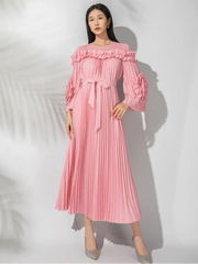 Ruffle Pleats Midi Dress