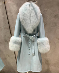 Sheepskin Leather & Fox Fur Trench Coat