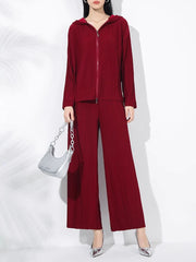 Couture Plissé Pleated Hoodie & Flared Trousers