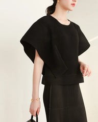 Luxe Plissé Cape-Sleeve Top